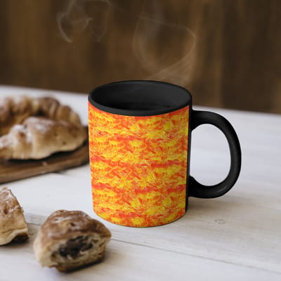 Magische Mok - Foto op Warmte Mokken - Koffiemok - Vloeiend - Olie - Verf - Texturen - Oranje - Geel - Magic Mok - Beker - 350 ML - Theemok