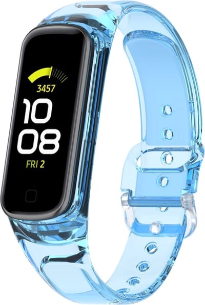 By Qubix - smartwatch bandje - Compatible Samsung bandje - Doorzichtige TPU band (zon verkleurend) - Transparant blauw - Geschikt voor Samsung Galaxy Fit 2