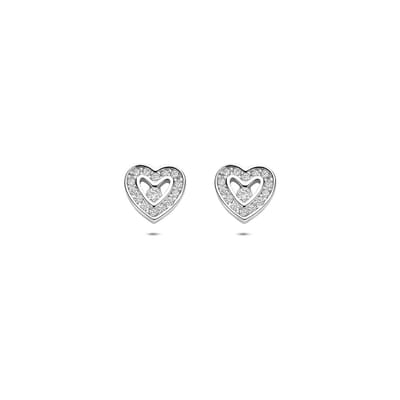 Zilveren gerhodineerde oorknoppen hartjes zirkonia 6,5 mm - 1341358