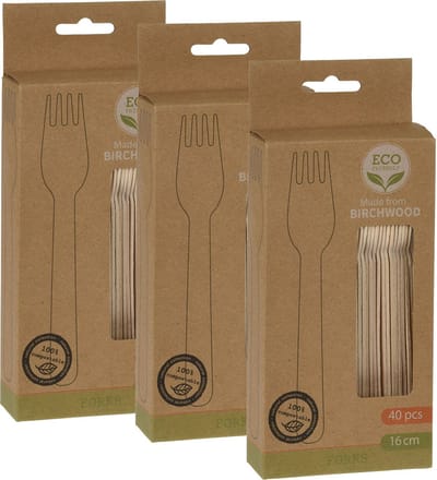 BBQ/verjaardag/camping wegwerp bestek - vorken - 120x - hout - 16 cm - eco friendly/composteerbaar