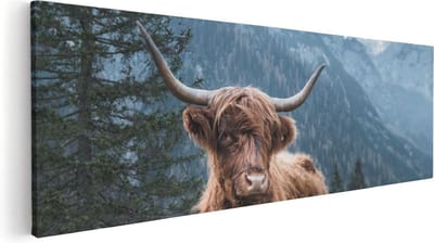 Artaza Canvas Schilderij Hooglander - 60x20 cm - Muurdecoratie Natuur - Wanddecoratie Woonkamer - Kamer Accessoires