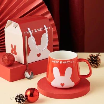 Boîte Cadeau Mug Créatif avec Tasse à Eau en Céramique de Haute Valeur Souvenir Réunion Annuelle Mariage Cadeaux de Fêtes 301-400ml black