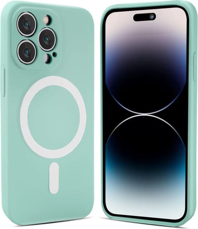 ShieldCase telefoonhoesje geschikt voor Apple iPhone 14 Pro Max Magneet hoesje siliconen zijde - mintgroen - Backcover case - Shockproof hoesje - Zacht hoesje met oplaad ring
