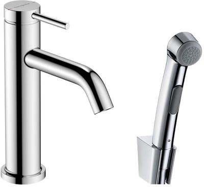 Hansgrohe Tecturis S - Wastafelkraan met afvoerplug Push-Open en bidetdouche, EcoSmart, chroom 73211000