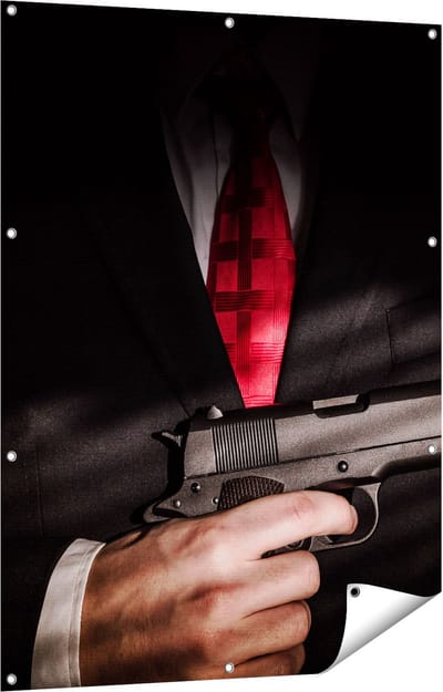 Gards Tuinposter Man van de Maffia met een Pistool Vast - 90x120 cm - Tuindoek - Tuindecoratie - Wanddecoratie buiten - Tuinschilderij