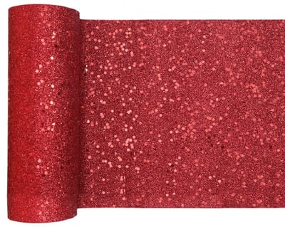 Santex Glitter Tafelloper smal op rol - rood - 18 x 500 cm - polyester