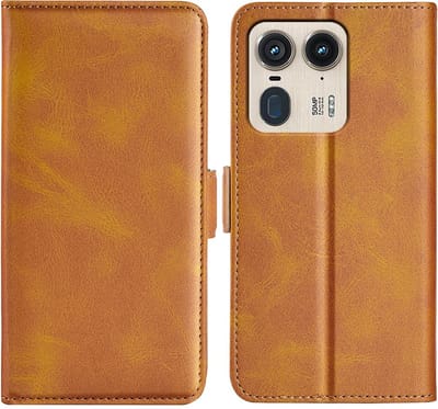 MobyDefend Hoesje - Geschikt voor Motorola Edge 50 Ultra - Luxe Wallet Book Case (Sluiting Zijkant) - Lichtbruin