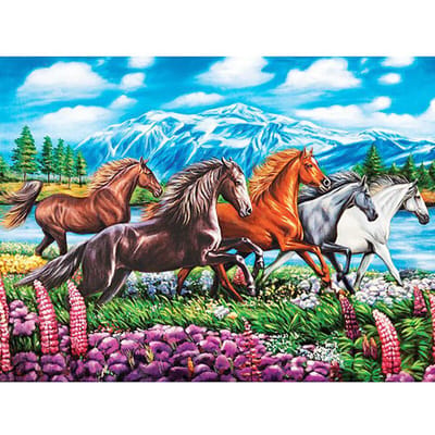 Diamond Painting  Gallopperende paarden  Volledige ronde Diamond Mozaïek Borduursel Verkoop Foto van strasssteentjes 20X30CM blue