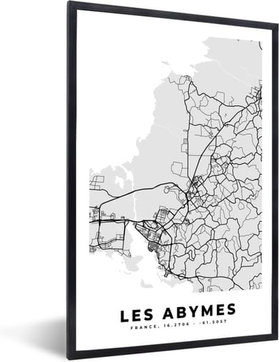 Fotolijst incl. Poster - Frankrijk - Les Abymes - Stadskaart - Plattegrond - Kaart - 40x60 cm - Posterlijst