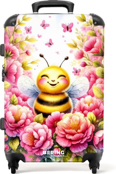 NoBoringSuitcases.com® - Kinderkoffer bloemen bij - Trolley koffer kind - 20 kg bagage