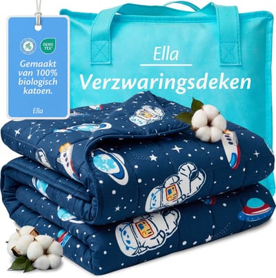 EL-Life Verzwaringsdeken Kind 2,4kg - 90 x 120cm - Zwaartedeken - Weighted Blanket - Verzwaarde Deken - OEKO-TEX Katoen - Ruimte & Astronauten
