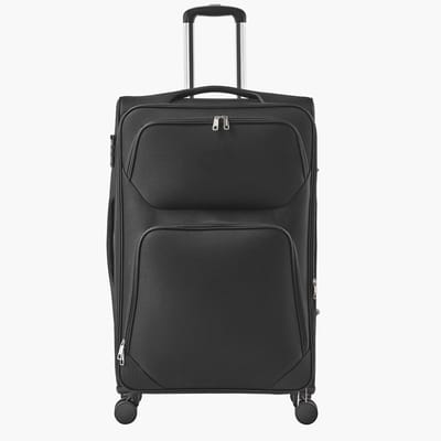 Uitbreidbare Softshell Reisvalies met Spinner Wielen (50,5 x 34 x 82 cm) – Stofkoffer Handbagage met Extra Ritstas en TSA Slot – Zwarte Handbagage Koffer