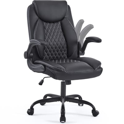 Ergonomische Bureaustoel Zwart - Bureaustoel Met Lendensteun - Opklapbare Armleuningen - In Hoogte Verstelbaar - 13,5kg - Kantoor - 64x64x102cm - Zwart