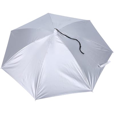 77cm Zonnebrand Winddicht Hoofdgemonteerde Paraplu Top Opvouwbare Hoed Paraplu Silver outside and sapphire inside