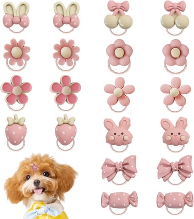 20 Stuks Schattige Roze Rubber Bands voor Honden, Haarstrikken, Hondenaccessoires en Puppy Versieringen