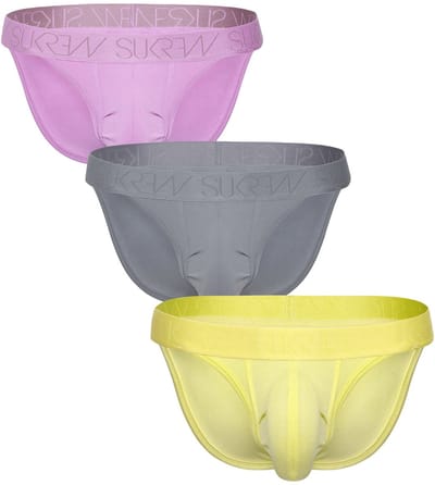 SUKREW Tanga Multipack 1x Pale Magenta + 1x Studio Grey + 1x Blonde Yellow - MAAT S - Heren Ondergoed - Slip voor Man - Mannen Brief