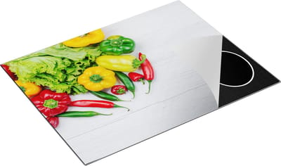 Chefcare Inductie Beschermer Groentes op Wit Hout - 77x59 cm - Afdekplaat Inductie - Kookplaat Beschermer - Inductie Mat