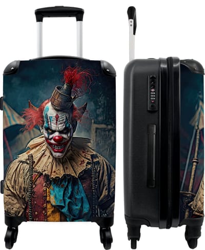 NoBoringSuitcases.com - Koffer - Clown - Horror - Kleding - Portret - Trolley - 20 kg bagage - Hardcase koffer - Lichtgewicht - TSA slot - 66 cm - Reiskoffer met wielen - 72 liter - Grote koffer