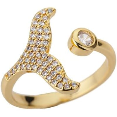 Zirkonia Gouden Zeemeermin Ring Voor Vrouwen Open Verstelbaar Vissenstaart Vis Golf Kristallen Ring Bruiloft Verlovingsring Vrouwelijke Sieraden Cadeau goud