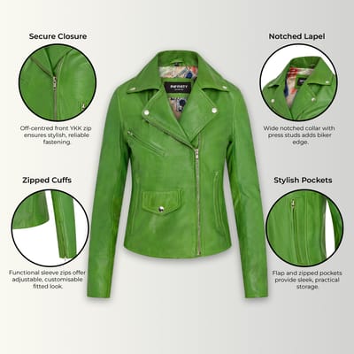 Dames Apple Green Classic Brando Biker leren jack - Broome