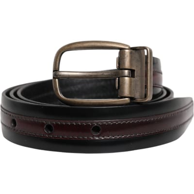 Dolce & Gabbana Zwarte Bordeaux Kalfsleer Metalen Logo Gesp Riem