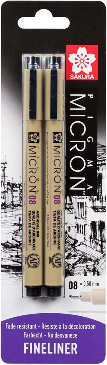 Sakura Pigma micron 08 - Zwart - 0,50mm - 2stuks