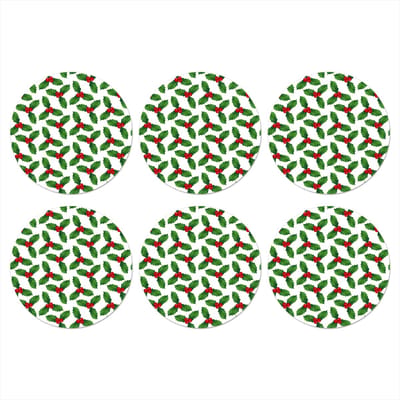 Onderzetters voor glazen - Rond - Patronen - Kerstmis - Maretak - 10x10 cm - Glasonderzetters - 6 stuks - Tafeldecoratie Kerstmis - Kerstdecoratie tafel - Tafelversiering