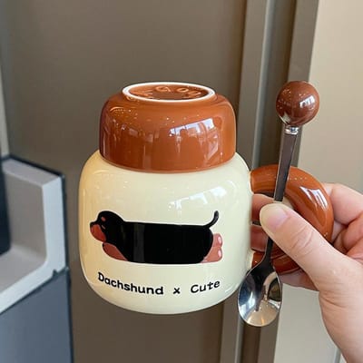 Souvenir Meisjes Schattige Keramische Mok met Deksel Puppy Waterbeker Creatieve Praktische Beker Heren Koffiekop Cadeau 401-500ml