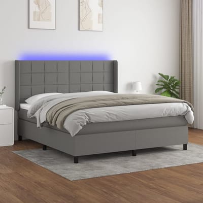 vidaXL - Boxspring - met - matras - en - LED - stof - donkergrijs - 160x200 - cm