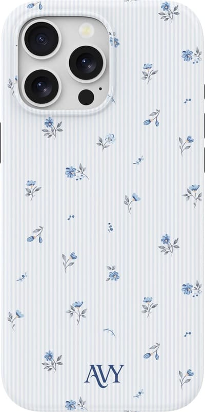 AVY Hoesje geschikt voor Apple iPhone 15 Pro | Sky Blossom | Bloemen | Blauw | Hard Shell Back Cover | Compatibel met MagSafe & Qi2