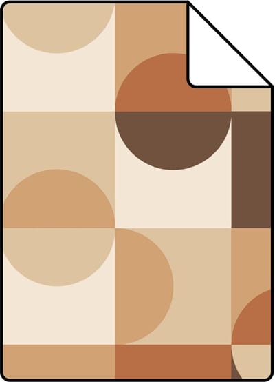 Proefstaal ESTAhome behang cirkels in Bauhaus stijl beige en donkerbruin - 26.5 x 21 cm - 130938-S