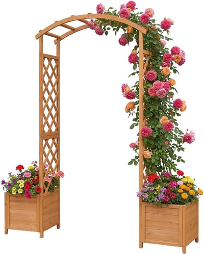 Rozenboog - met 2 plantenbakken - 206x180x40 cm - hout - oranje