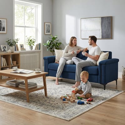 DESMIU Zitbank 172 Cm - 2-Zits Bank Met Brede Armleuningen En Hoge Metalen Poten - Voor Kleine Woonkamer Of Appartement - Polyester Linnenlook Blauw