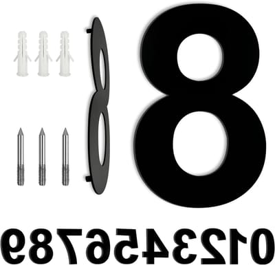 Moderne Buiten Huisnummers van RVS, 8 Inch (10cm), Grote Zwarte Metalen Huisnummer voor Duidelijke Adressering