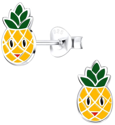 Joy|S - Zilveren ananas oorbellen - oorknoppen voor kinderen