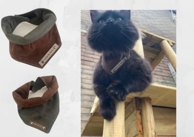 Bandana voor katten en mini hondjes. Maat XXXS in de kleuren donkerbruin en antraciet. Dubbelzijdig te dragen. Halssjaal. Halsdoek. Huisdieren fashion. Hondenkleding. Mode accessoires voor huisdieren. MadeByShuko