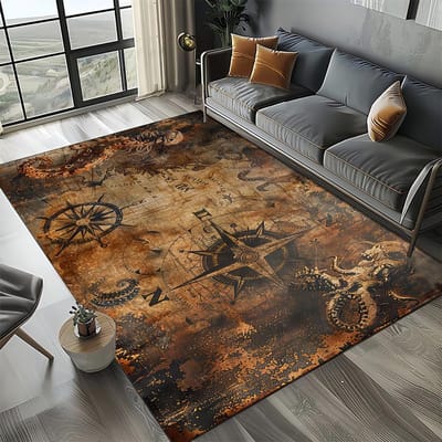 Retro Marine Nautische Kaart Kompas Tapijt Vloerkleed voor Huis Woonkamer Slaapkamer Bank Deurmat Decor, Vloermat 60*90cm
