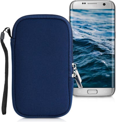 kwmobile telefoontasje universeel geschikt voor L - 6,5" smartphones - 16,5 x 8,9 cm - Hoesje met rits en polslusje -In donkerblauw -