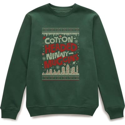 Elf Cotton-Headed-Ninny-Muggins Knit Christmas Jumper - Forest Green - L