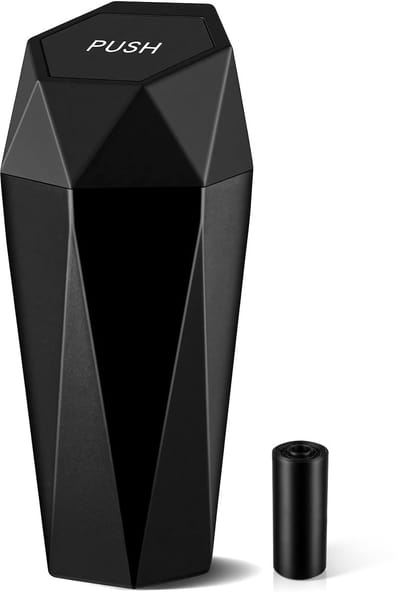 Famanu – Auto Prullenbak met deksel - Diamond Design Kleine Automatische Draagbare Prullenbak - Gemakkelijk schoon te maken - Gebruikt in Auto Thuiskantoor (zwart)
