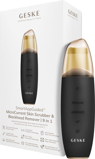 GESKE | SmartAppGuided™ MicroCurrent Skin Scrubber & Blackhead Remover | 9 in 1 | Tools huidverzorging | Gezichtsreiniging | Anti-aging en reiniging | Professionele facelift | Mee-eter verwijderaar