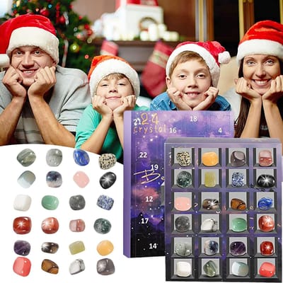 Adventskalender Kristallen - Kerstversiering Stenen Adventskalender - Stenen voor onderwijs- en geologie liefhebbers - multifunctionele natuurlijke mineralen en stenen voor kinderen