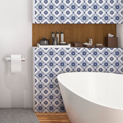 Zelfklevende tegelmuurstickers voor keuken en badkamer - 9 cementtegelstickers (AZULEJOS CLIO) - 9 stickers 10x10cm