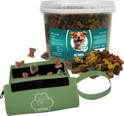 DoggyDish Trainings Hondensnoepjes + Beloningstasje / Apporteer speelgoed / Dummy Groen SuperSoftmix Emmer 3,5Kg
