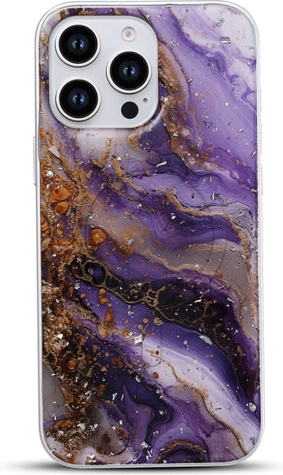 Casemania Hoesje Geschikt voor Apple iPhone 16 Pro - Paars - Marmer Back Cover met Camera Bescherming - Geschikt voor MagSafe