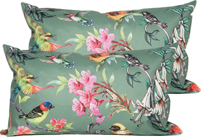 Anna's Collection Sierkussen voor binnen en buiten - 2x - vogels - donkergroen - 30 x 50 cm - tuinkussen