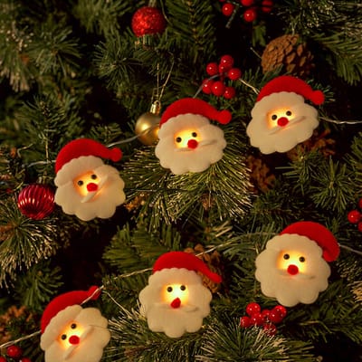 Rosnek Kerstverlichting op Batterij Binnen - 1.5m 10LEDs Kerstman Lichtsnoer met Korte Pluche - Warm Wit Kerstdecoratie voor Kerstboom, Woonkamer, Feest
