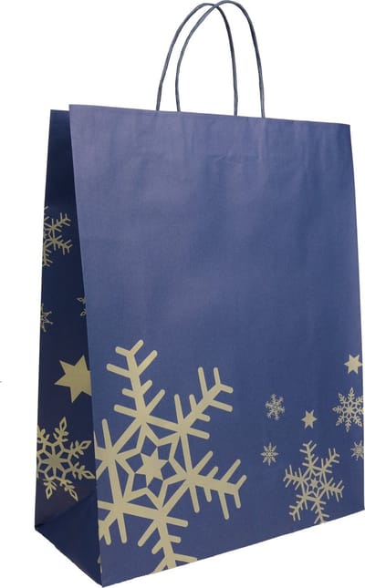 Kersttassen Papier - Blauw - 32+13x40+6 cm - Luxe uitstraling - 25 Stuks - Winterfeest Tas