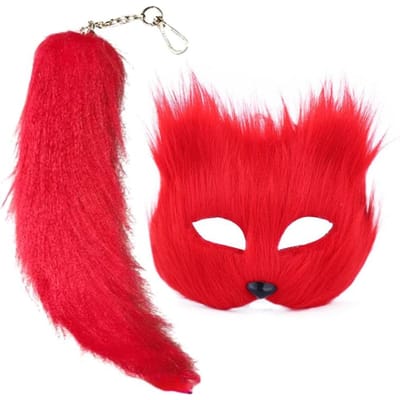 Long Renard Loup Accessoires Cosplay Queue de Chat Poilue Masque Porte-clés Masques de Mascarade Demi-visage Fête Fantaisie Noir Mariage Festival