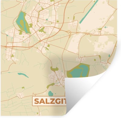 Muurstickers - Sticker Folie - Plattegrond - Salzgitter - Kaart - Stadskaart - Vintage - 100x100 cm - Plakfolie - Muurstickers Kinderkamer - Zelfklevend Behang XXL - Zelfklevend behangpapier - Stickerfolie
